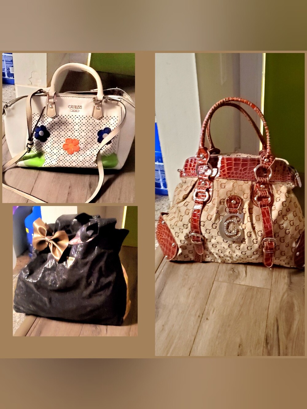 3 GUESS PURSES TOTES BAGS, 14"/15"/16" good shape